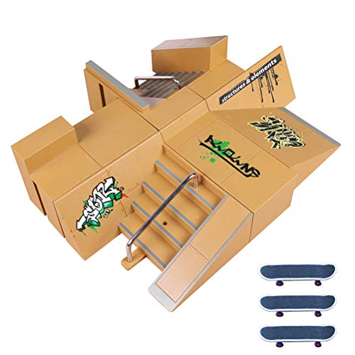 Stecto Finger Skateboard Park, kit de rampa para skateboard, mini rieles de diapasón con 3 diapasones, duradero Ultimate Parks accesorios de entrenamiento