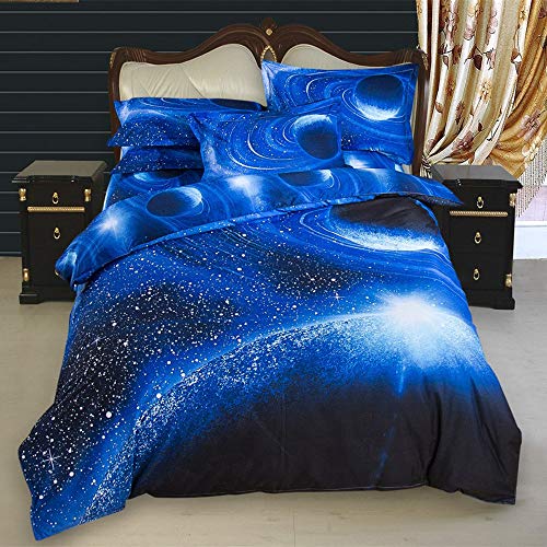 Sticker superb 220 x 240cm Funda de Edredón Galaxia Juego de Ropa de Cama 3 Piezas (Azul Galaxia, 220 x 240cm - Cama 150 cm)