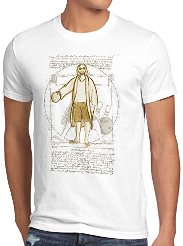 style3 Dude de Vitruvio Camiseta para Hombre T-Shirt el Nota Lebowski Bowling, Talla:L, Color:Blanco
