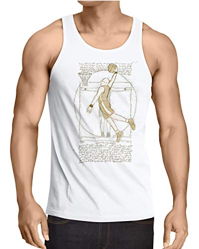 style3 Jugador de Baloncesto de Vitruvio Camiseta para Hombre T-Shirt da Vinci Hombre Basketball, Talla:M, Color:Blanco