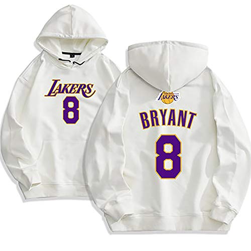 Sudaderas y Sudaderas de Baloncesto, Lakers 8 Bryant Hoodies Pullover Moda Casual, Sudaderas Unisex Hip Hop Streetwear Hoodies, Fan Sudadera White-S