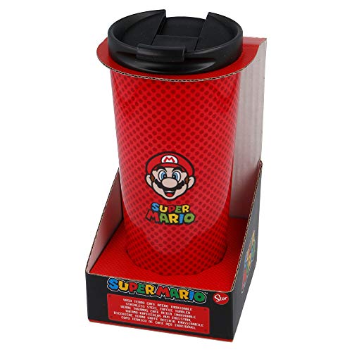 Super Mario | Termo Café para Llevar - Taza Termica de Viaje Acero Inoxidable 425 ml | Vaso Hermetico para Te o Café sin BPA con Tapa Antigoteo