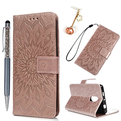 SUPWALL Funda Xiaomi Redmi Note 4, Funda Libro de Cuero Impresión de Girasol, Flip Cover Funda Suave para Xiaomi Redmi Note 4/ Xiaomi Redmi Note 4X (64GB), Wallet Case con Soporte Plegable - Oro Rosa