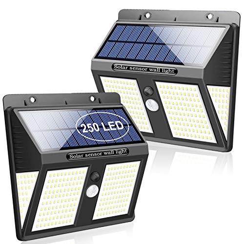 SYOSIN Luz Solar Exterior, Super 250 LED Sensor Movimiento Lámpara Solar IPX65 Impermeable con Gran Ángulo 270°Luz Nocturna de Energía Solar para Jardín, Parque, Camino, Garaje, Exterior/Interior
