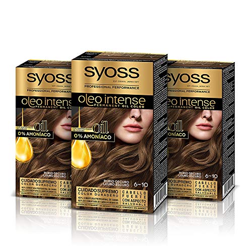 Syoss Oleo Intense - Tono 6-10 Rubio Oscuro (Pack De 3) – Coloración permanente sin amoníaco – Resultados de peluquería – Cobertura profesional de canas
