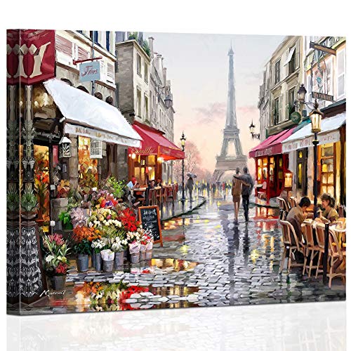 TAHEAT Kits de Pintura por números con Pinceles y Pigmento acrílico Pintura de Bricolaje en Lienzo para Adultos Principiantes - Calle Paris Marco de Madera de 16 x 20 Pulgadas