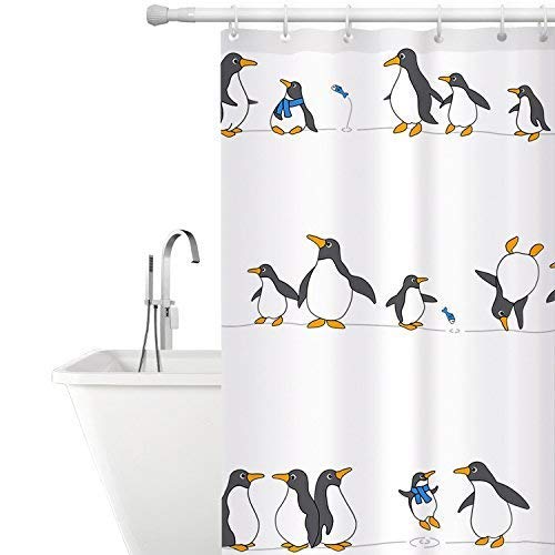 Tatkraft Penguins Cortina Ducha de Tela Impermeable Resistente al Moho 180x180cm con 12 Anillas Custom Design