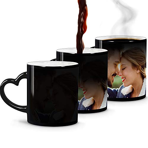 Taza Mágica con asa corazón Personalizada con tu Foto/Diseño/Texto/Nombre. Regalo Enamorados. Taza Personalizada de cerámica. Asa corazón