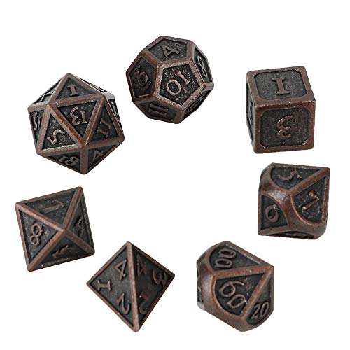 Tbest Standard Game Dice, 7pcs Metal Vintage Polyhedral Dices Irregular Shape Table Game Dice