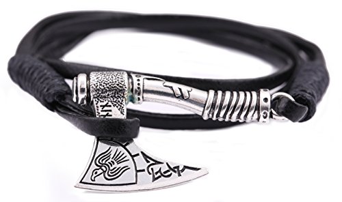 TEAMER Pulseras de hacha vikinga nórdica, nudo irlandés, cuervo, hacha, amuleto talismán, joyería (plata antigua)