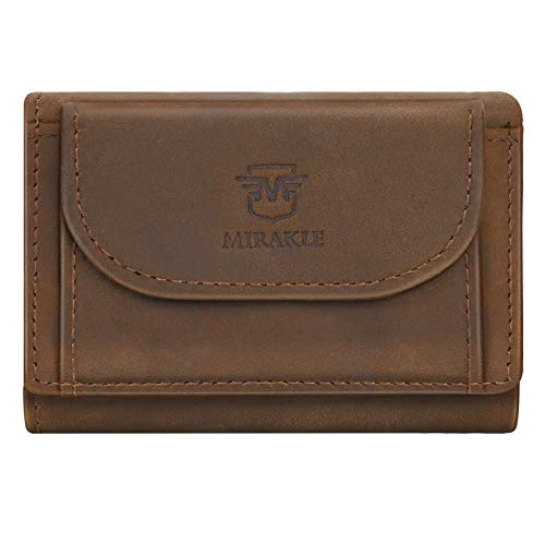 TEEHON Carteras Hombre con Monedero, Billetera de Hombre de Piel, Cartera RFID - Bloque 13.56 MHz, 7 Ranuras para Tarjetas/Monedas/ID/Billetes, Retro Suave Cuero de Búfalo, Diseño de Botón, Marrón