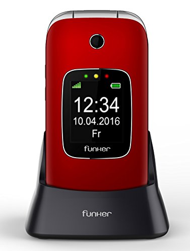 Teléfono Móvil Funker C85 Easy Comfort Rojo con Tapa para Personas Mayores con botón SOS y Base cargadora.