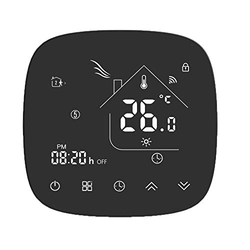 Termostato Inteligente para caldera de gas,Termostato Calefaccion Wifi Pantalla LCD (Panel cepillado) Botón táctil retroiluminado programable con Alexa Google Home and Phone APP-Negro