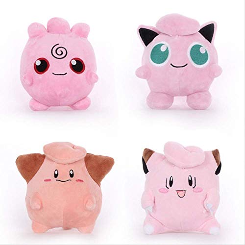 Therfk Pokemon Pikachu Plush Toy 4 Unids/Set 17Cm, Clefairy Cleffa Jigglypuff Pink Anime Doll Hobby Collection Relleno para Niños