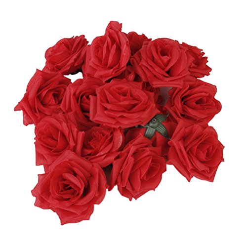 Tinksky - Rosas artificiales de seda para decoración del hogar, bodas, fiestas,etc. en color rojo, 20 unidades.