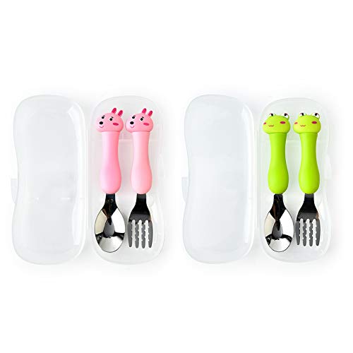 Tomedeks Juego de Cubiertos, Tenedor y Cuchara de Acero Inoxidable para niños de 2 Juegos, con Animales de Dibujos Animados con Caja (Rabbit&Frog) Tomedeks Juego de Cubiertos, Tenedor y Cuchara de Acero Inoxidable para niños de 2 Juegos, con Animales de Dibujos Animados con Caja (Rabbit&Frog)