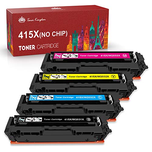 Toner Kingdom Cartucho de Tóner Compatible Repuesto para HP415X(negro-7500;color-6000 páginas) para HP Color Laserjet Pro M454dn M454dw, M479dw M479fnw M479fdn M479fdw (4 paquete,ningún chip)