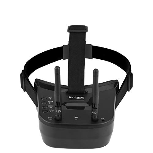 Tonysa FPV Video Headset Glasses, 5.8 GHz Mini FPV Goggles 3" 40CH Gafas de Auriculares de Vídeo con Batería Incorporada, Pantalla LCD 480 * 320 con 2 Antenas RP-SMA para FPV Racing Drone Quadcopters
