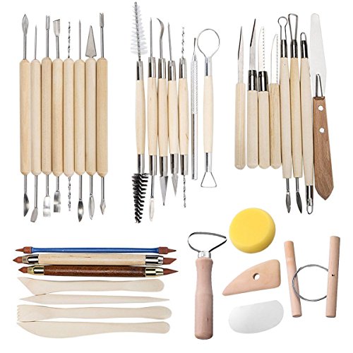 TooTaci35 PCS Herramientas de Arcilla Conjunto de herramientas para tallar cerámica - Incluye moldeadores de color de arcilla, herramientas de modelado y cuchillo de escultura de madera
