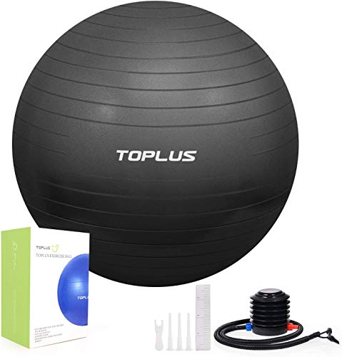 TOPLUS Pelota de Gimnasia Anti-Reventones Bola de Yoga Pilates y Ejercicio Balón para Sentarse Balon de Ejercicio para Fitness 300 kg con Bomba de Aire 65cm (Negro 55cm)