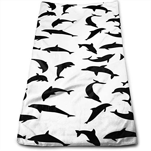 Towels Polyester Cotton，Smart Ocean Mammal Silhouettes In Various Actions Jumping Swimming Sea Animals，Highly Absorbent Towels for Bathroom