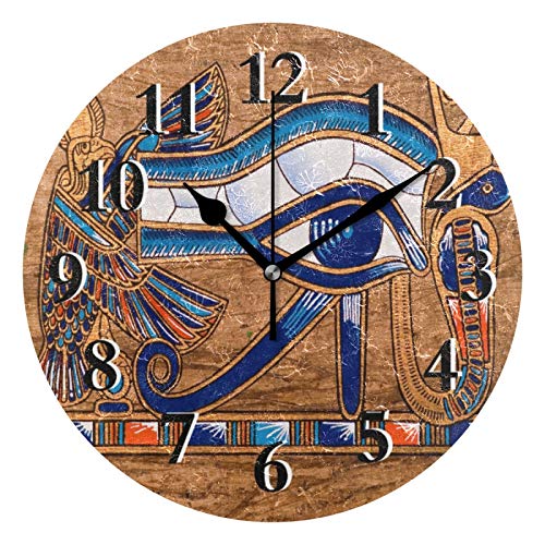 TropicalLife Lerous - Reloj de pared egipcio Horus Eye silencioso, silencioso, funciona con pilas, 25 cm, para dormitorio, sala de estar, cocina