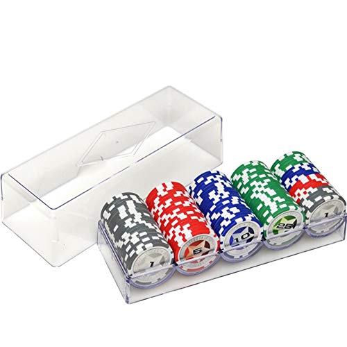 TX GIRL 100PCS / 200PCS Fichas De Póquer Conjunto con Acrílico Caja De Fichas De Póquer Texas Hold'em Casino ABS con Estrella Recorte Etiqueta Baccarat (Color : 100pcs Wave with Lid)