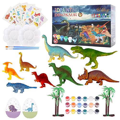 Ulikey Kit Juguetes de Dinosaurios de Pintura, DIY Dinosaurio Pintar Juegos para Niños, Figuras de Dinosaurio 3D Creativo Dinosaurio Manualidades Creativo Juguete Cumpleaños Navidad Regalo (Color 2)
