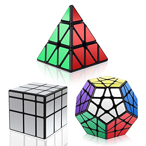 Vdealen Cubos de Velocidad, Speed Cube Set de Pirámide Megaminx Mirror Cube Smooth Magic Cube Colección de Rompecabezas, Plata