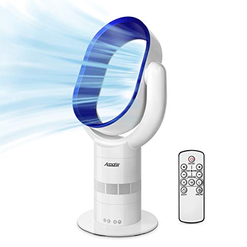 Ventilador de Torre, Ventilador de Pie Adecuado para Personas Mayores y Niños, Ventilador Sin Aspas con Aire Multiplicador Tecnología, Control Remoto, 9H Temporizador, 90 ° Oscilación, 10 Velocidades