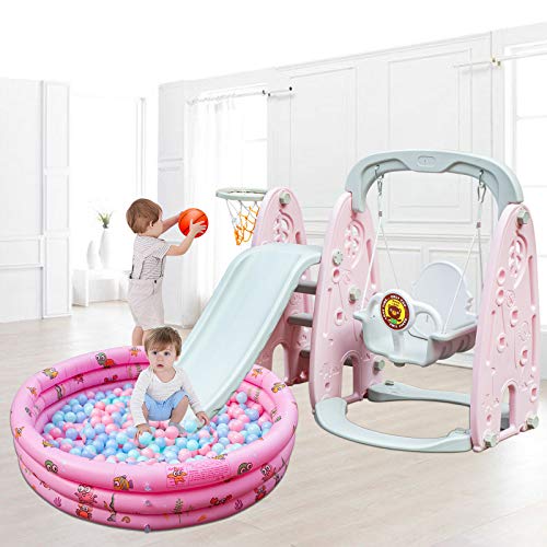 VEVOR Columpio Tobogán Parque Columpio Tobogán Tobogan Toboganes Jardin Columpios y Toboganes 5 en 1 Color con Picina de Bolas y 100 Bolas Rosa VEVOR Columpio Tobogán Parque Columpio Tobogán Tobogan Toboganes Jardin Columpios y Toboganes 5 en 1 Color con Picina de Bolas y 100 Bolas Rosa