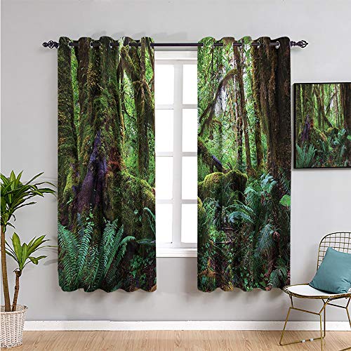 VICWOWONE Jungle Cortinas de privacidad insonorizadas para ventana, cortinas de 182,88 cm de largo, bosque tropical con árboles, fácil de instalar 163 cm de ancho x 182,88 cm de largo