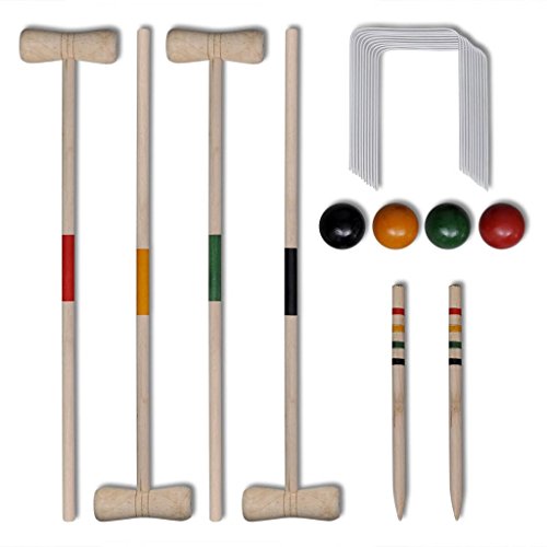 vidaXL 4 Personas Set Juego Croquet Banqueta Madera Mazo Pelota Exterior Jardín