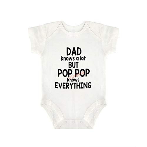 VinMea Baby Bodysuits Funny Short Sleeve Jumpsuit Clothes Outfits Dad Knows A Lot But Pop Pop Knows Everything for Sweet Baby Girls & Boys (0-3 Months)