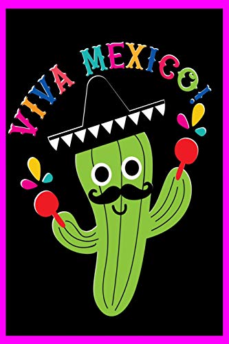 Viva Mexico: Funny Cactus with Mustache Sombrero & Maracas Mexican Cinco De Mayo College Ruled Lined 6" x 9" Notebook Journal Writing Book Black Pink ... Glossy (The Mexico Legends - Cinco De Mayo)