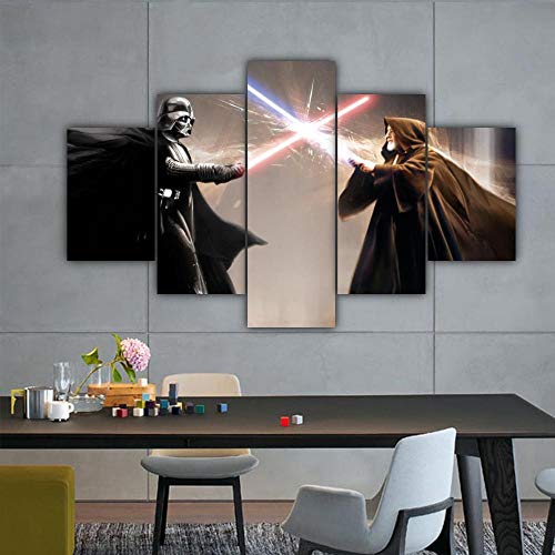 VKEXVDR Pared Arte de Obras de Arte Moderno Película de Star Wars Darth Vader Vs OBI-WAN Kenobi para Colgar Cuadros sobre El Lienzo con Bastidor(150x80cmx5pcs)