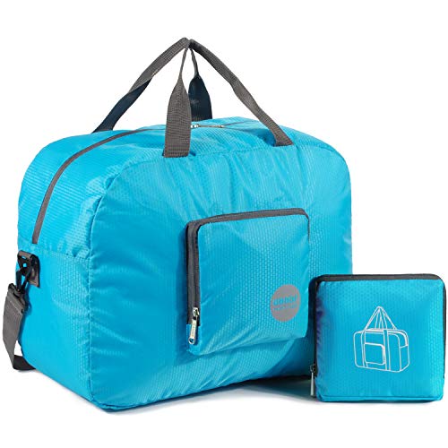 WANDF Foldable Travel Duffel Bag Super Lightweight for Luggage, Sports Gear or Gym Duffle, Water Resistant Nylon (25L Azul)