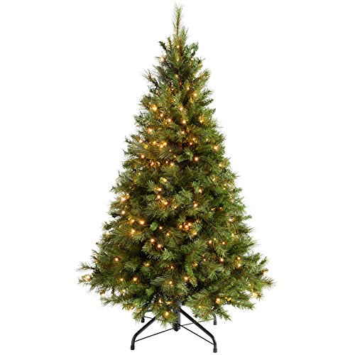 WeRChristmas - Árbol de Navidad, 1,5 m, con 300 Luces LED Color Blanco cálido, fácil de Montar, Ramas con bisagras, Color Verde, 5 Feet with 300 LED