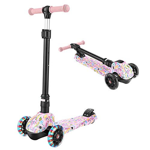 WeSkate - Patinete de tres ruedas plegable para niños y niñas de 3 a 12 años con sistema plegable de 3 segundos