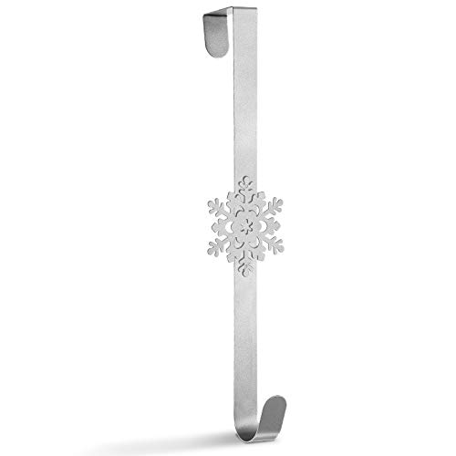 Whaline Gancho de corona de Navidad para colgar sobre la puerta, con forma de copo de nieve, para decoración de Navidad, fiesta, puerta, pared, hogar, oficina, plata, 38 cm
