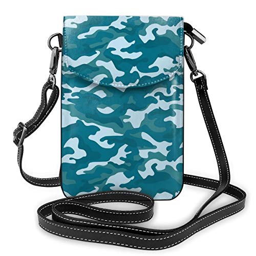 Women Small Cell Phone Purse Crossbody,Military Theme Camouflage In Oceanic Colors Sea Water Inspired