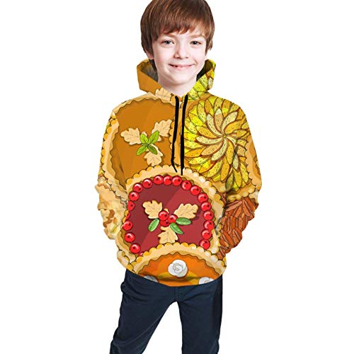XCNGG Teen Sweater Boy Sweater Girl Sweater Sudadera con Capucha Autumn Pumpkin Pies Sweatshirts Warm Hoodie Pullover for Boys Girls Funny 3D Hooded Sweater with Pocket