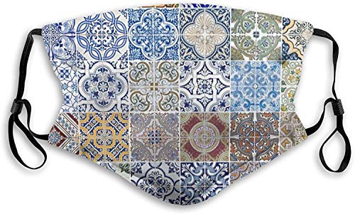 YeeATZ Face Scarf Set of 48 Ceramic Tiles Patterns Throw Pillow Print Ski Bandana Hat Neck Gaiter Headwear for Women Men