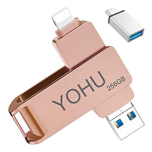 YOHU 256GB Pendrive para iPhone Photo Stick Memoria USB para iPhone y iPad Android Laptops Flash Drive Expansión (Rosa)