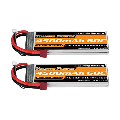 Youme 2S LiPo Battery, 7.4V RC Lipo Batteries 4500mAh 60C con Dean-Style T Connector para RC Heli Airplane Quadcopter Helicopter Multi-Motor Hobby DIY Parts