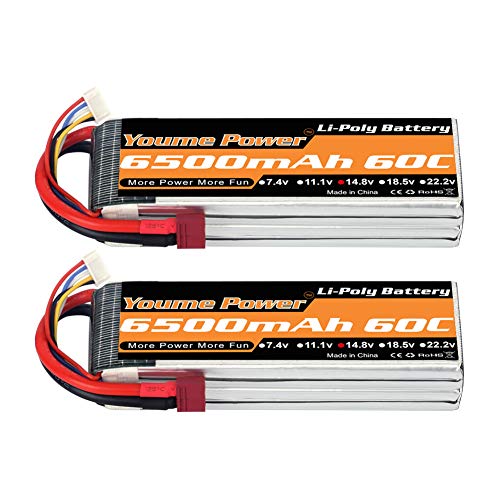 Youme Power Batería Lipo 4S, 14.8V Lipo 4S 6500mAh 60C con Conector Deans T para Traxxas Slash X-Maxx RC Buggy Truggy Rastreador Monster Car , Helicopter , Airplane (2Packs) Youme Power Batería Lipo 4S, 14.8V Lipo 4S 6500mAh 60C con Conector Deans T para Traxxas Slash X-Maxx RC Buggy Truggy Rastreador Monster Car , Helicopter , Airplane (2Packs)
