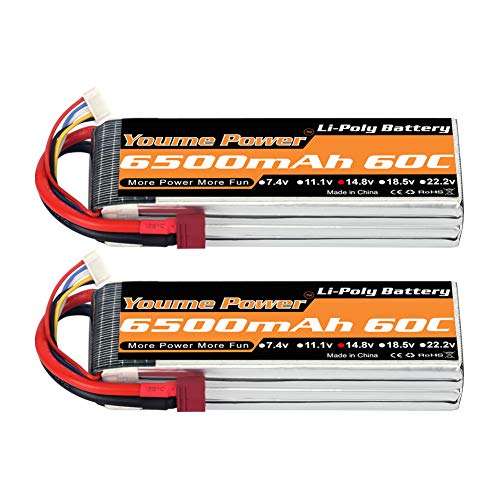 Youme Power Batería Lipo 4S, 14.8V Lipo 4S 6500mAh 60C con Conector Deans T para Traxxas Slash X-Maxx RC Buggy Truggy Rastreador Monster Car ， Helicopter ， Airplane (2Packs)