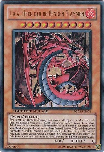 Yu-Gi-Oh Carta de Uria, Herr der reißenden Flammen LC02-DE001 ultra rare + Protector negro Duelist