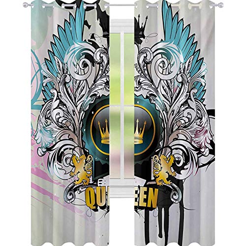 YUAZHOQI - Cortinas para sala de estar, diseño artístico, escudo con alas de corona y elementos florales victorianos imperiales, 132 x 213 cm, color multicolor