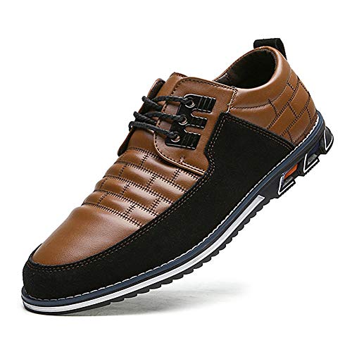 Zapatos de Cuero Oxford de Negocios con Cordones británicos Casuales para Hombres Zapatos de Oficina de conducción clásicos Transpirables cómodos 42 EU Marrón, 10.24 '' Tacón a Punta